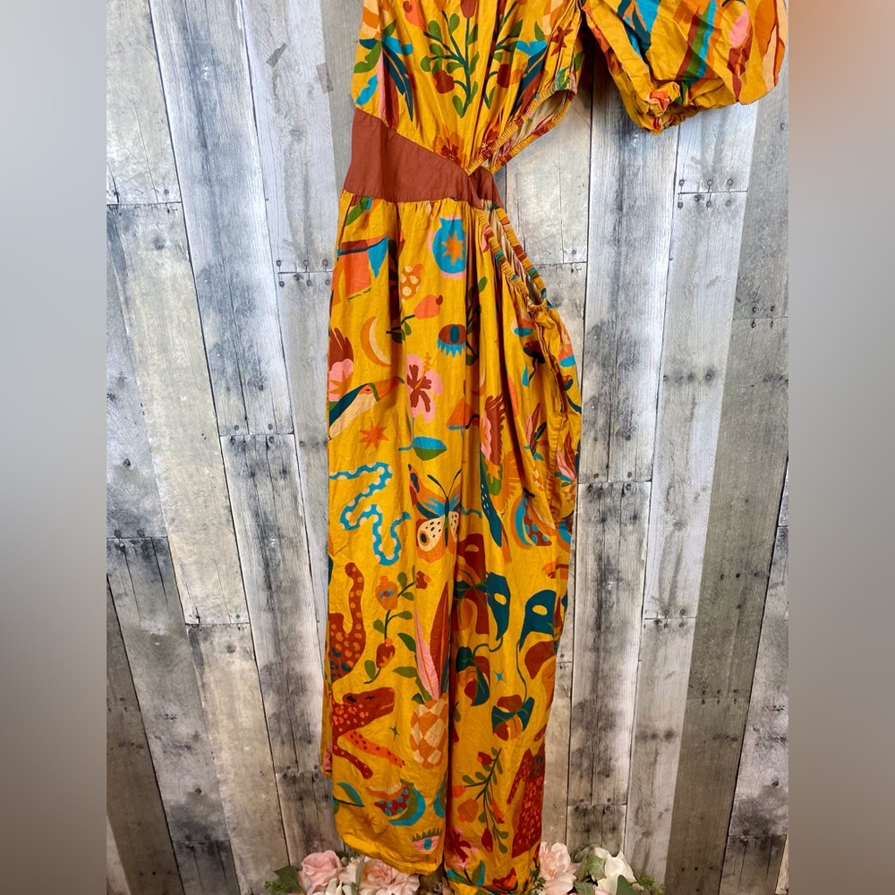 FARM Rio One Shoulder Maxi Dress in Gold Size Small. - Picture 8 of 16